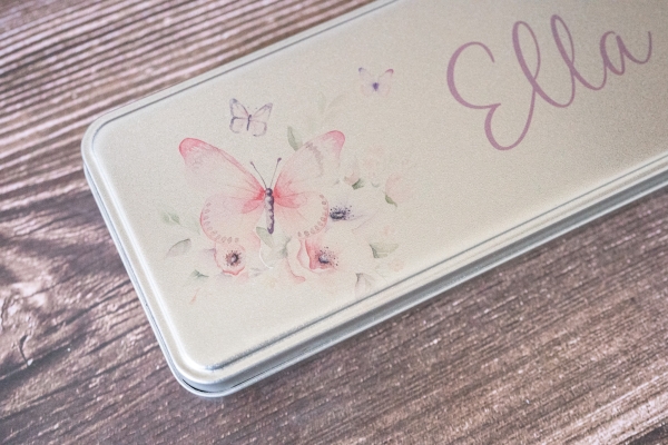 Metalldose / Blechdose für Stifte oder Pinsel Design Schmetterling personalisiert